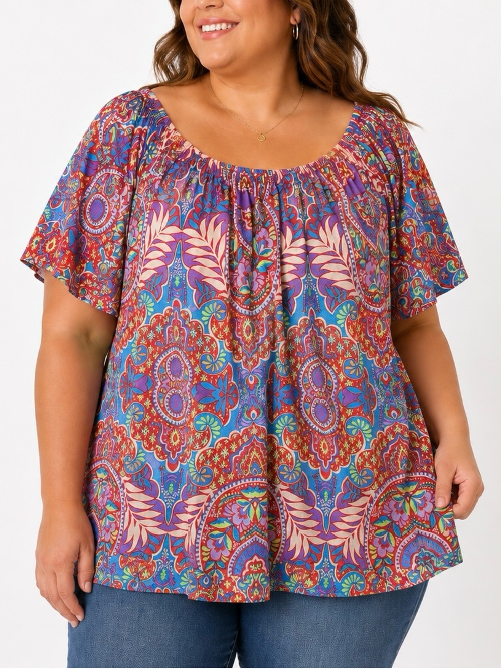Southern Stitch XXL Colorful Paisley Off Shoulder Tunic Top